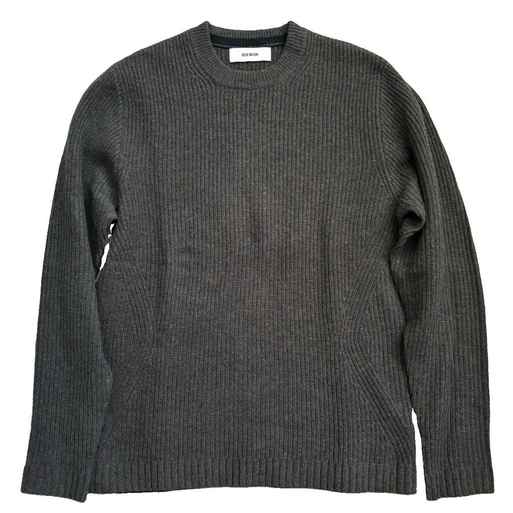 Buck Mason 100% Wool Seafarer Rib Crew Neck Sweater Men Small Classic Gray Olive